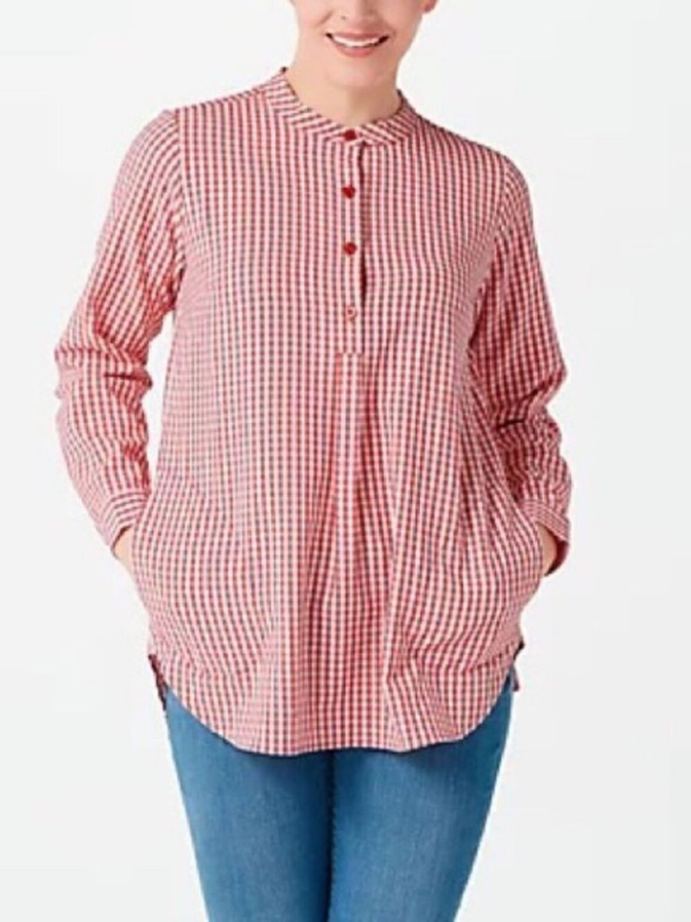 Joan Rivers Textured Check Pullover Long-Sleeve Blouse